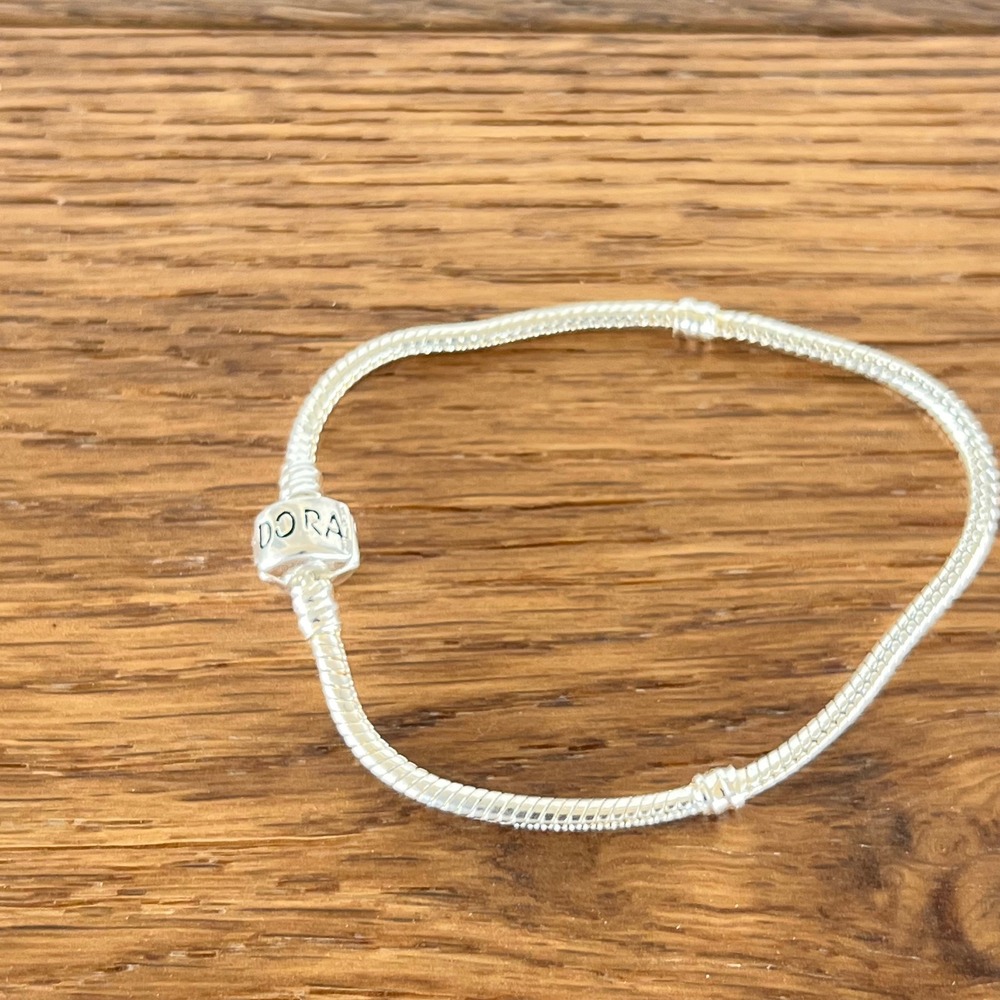 Pandora Snake Chain Bracelet Women 7.5 Silver Good Sterling Silver Barrel Clasp